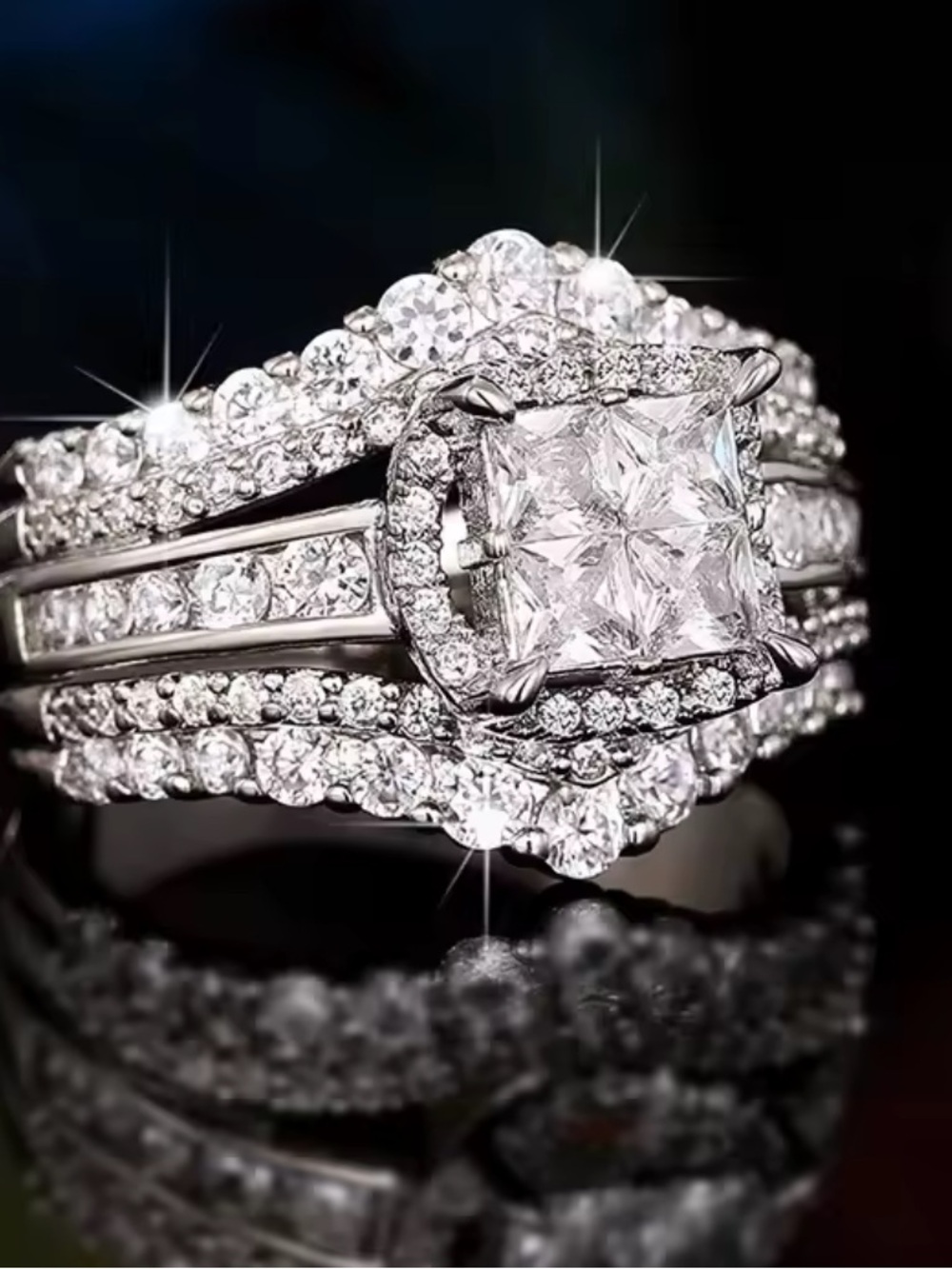 Elegant White Crystal Bridal Ring Set - Women Jewelry